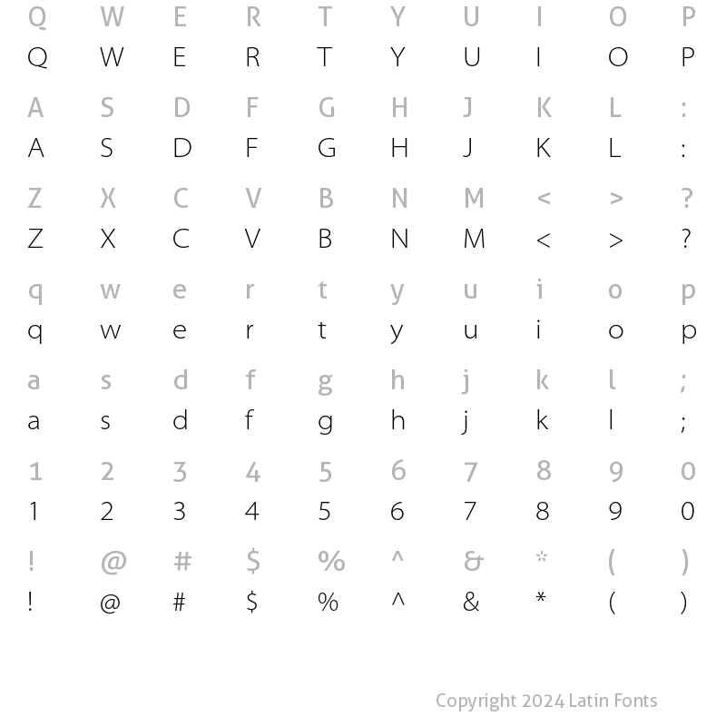 Character Map of Myriad Pro Light SemiExtended