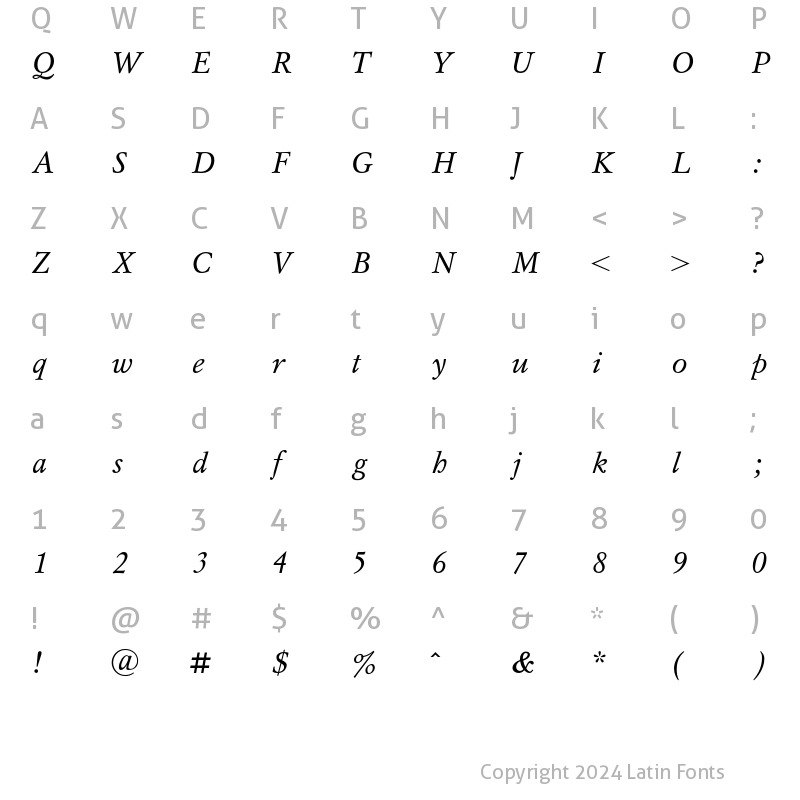 Character Map of MyslC Italic