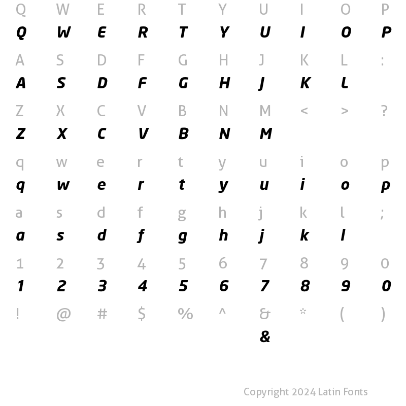 Character Map of NeoSans Bold Italic