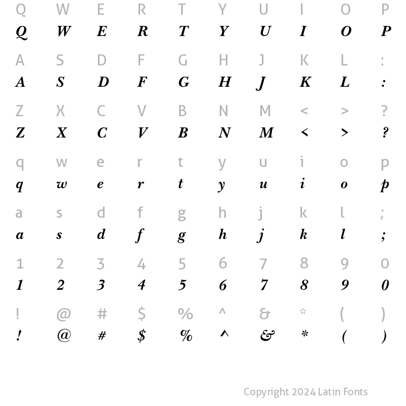 Character Map of NewBaskervilleC Bold Italic