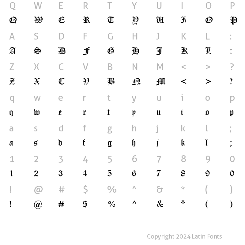 Character Map of Old English Text MT Regular