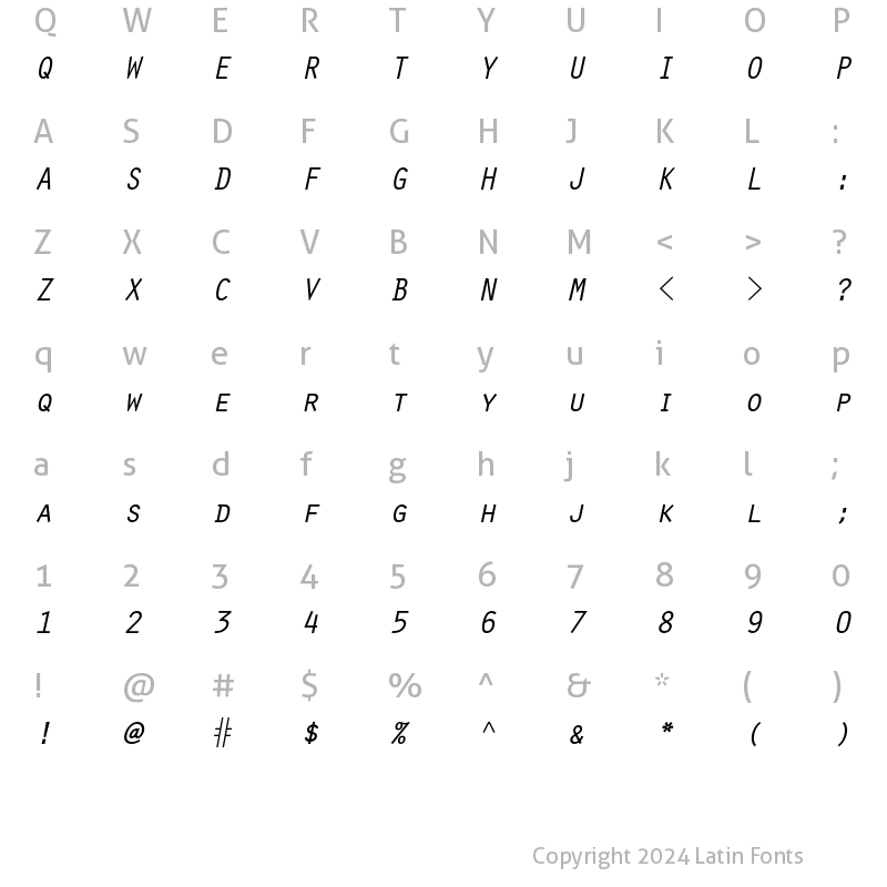 Character Map of Orator Std Slanted