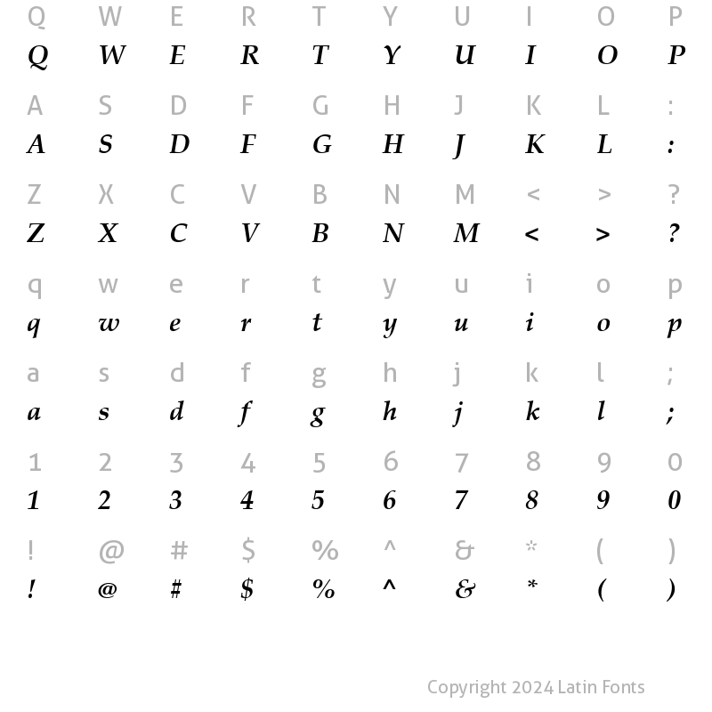 Character Map of Palatino Linotype Bold Italic