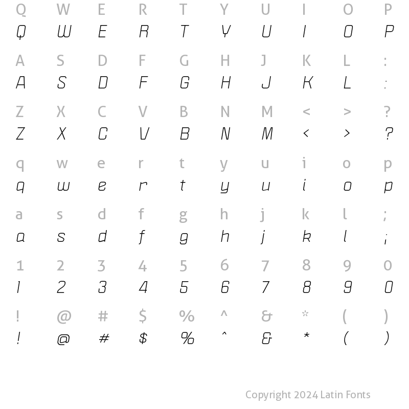 Character Map of Politica XT Italic