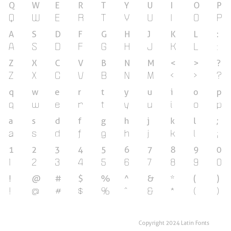 Character Map of Politica XT Light Regular