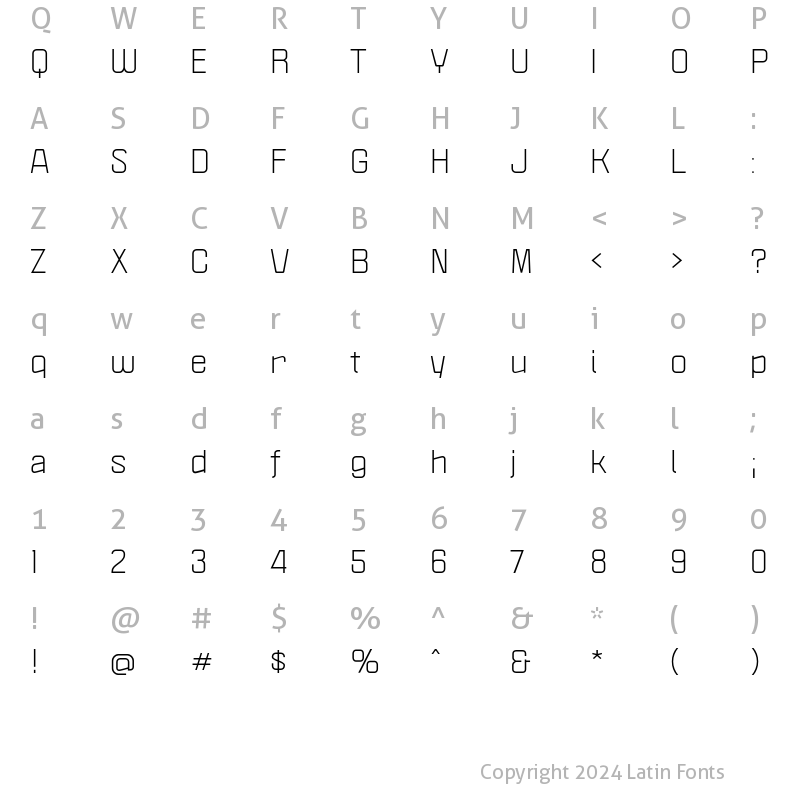 Character Map of Politica XT Regular