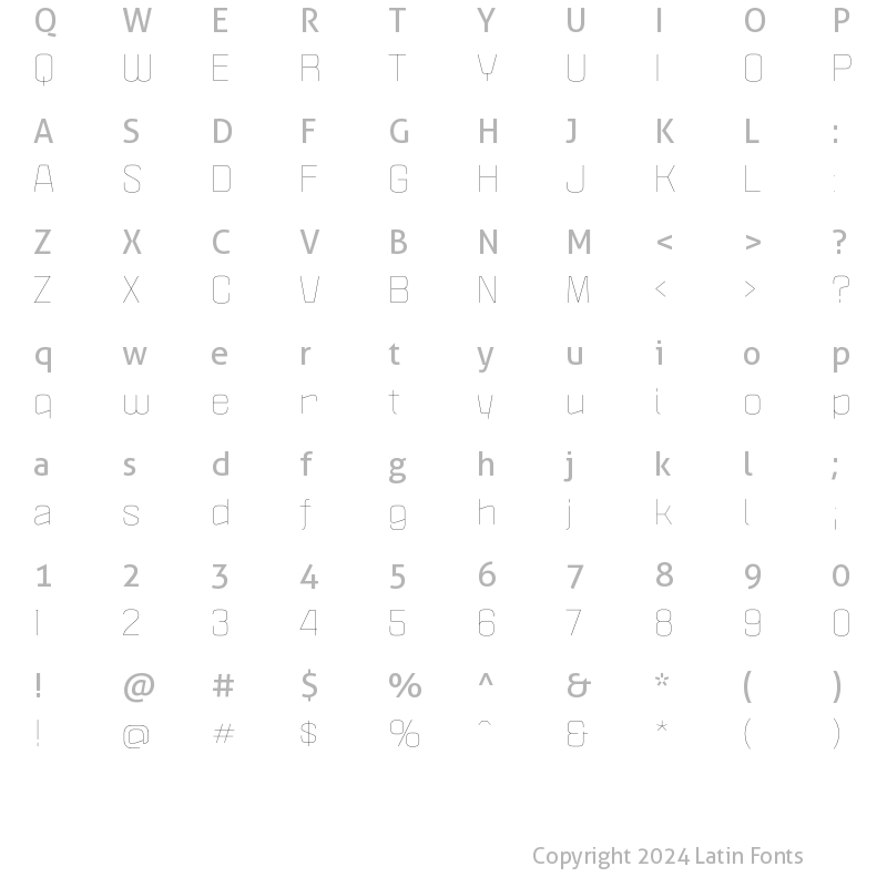 Character Map of Politica XT Thin Regular