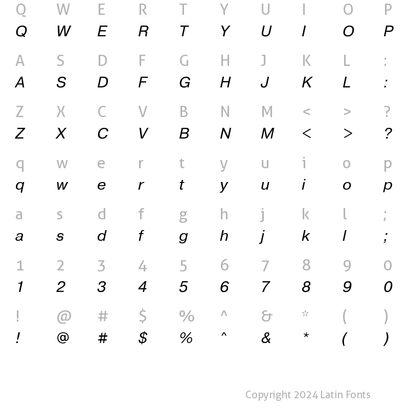 Character Map of PragmaticaC Italic