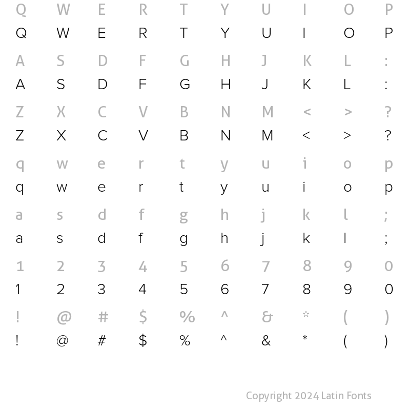 Character Map of Proxima Nova Light