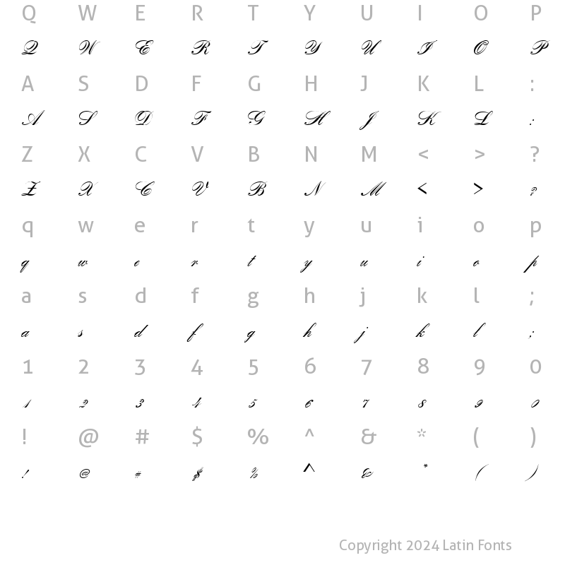 Character Map of Romantica script Regular