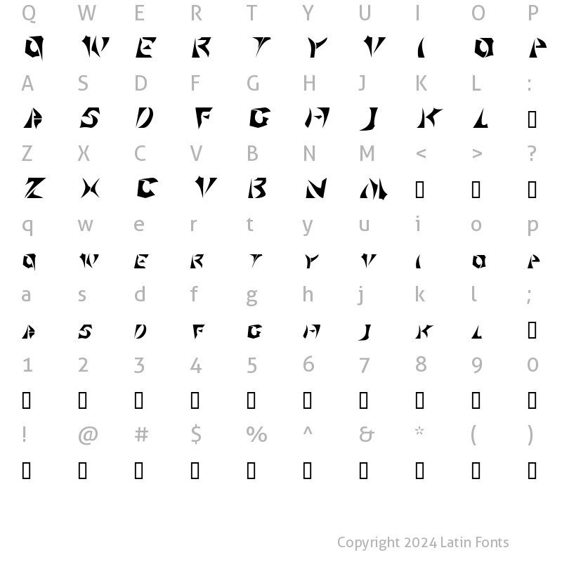 Character Map of Sabertooth Regular