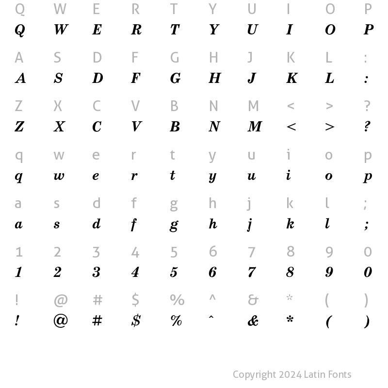 Character Map of SchoolBookC Bold Italic