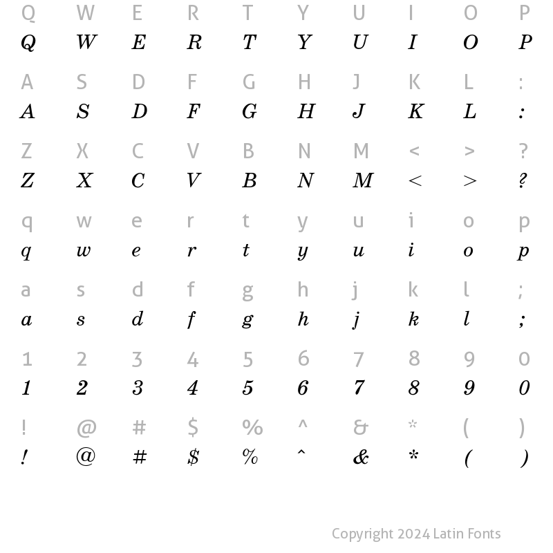 Character Map of SchoolBookC Italic