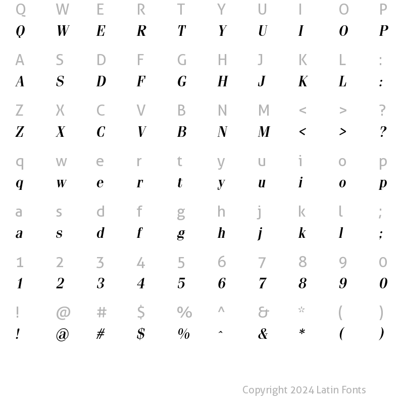 Character Map of SimeizLight Bold Italic