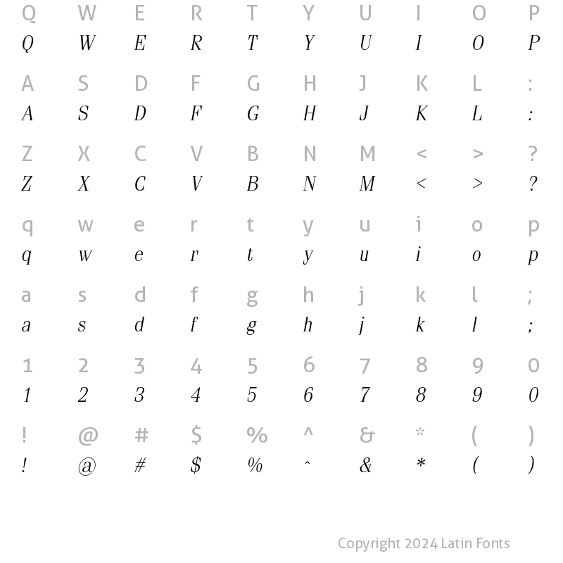 Character Map of SimeizLight Italic