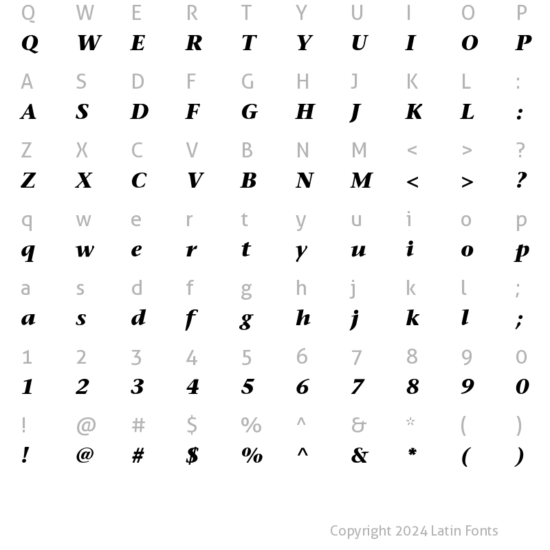 Character Map of SonetSerif Bold Italic