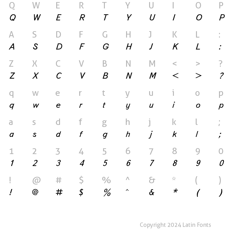 Character Map of TextBookC Italic