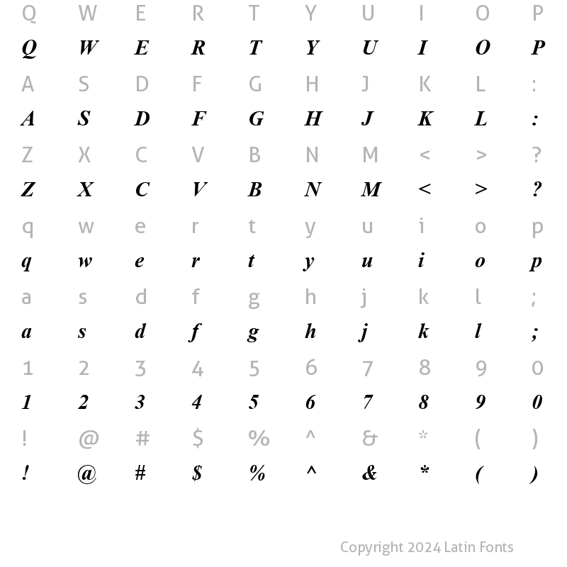 Character Map of Times New Roman Bold Italic