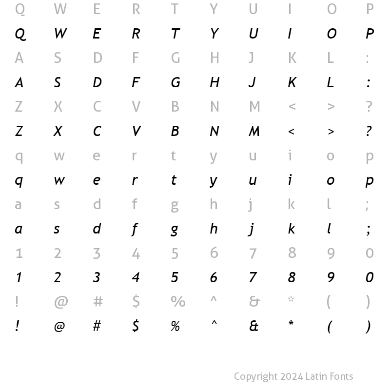 Character Map of Trebuchet MS Italic