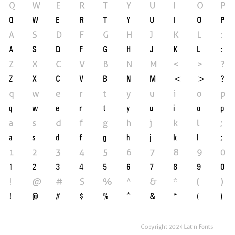 Character Map of Univers Condensed Medium