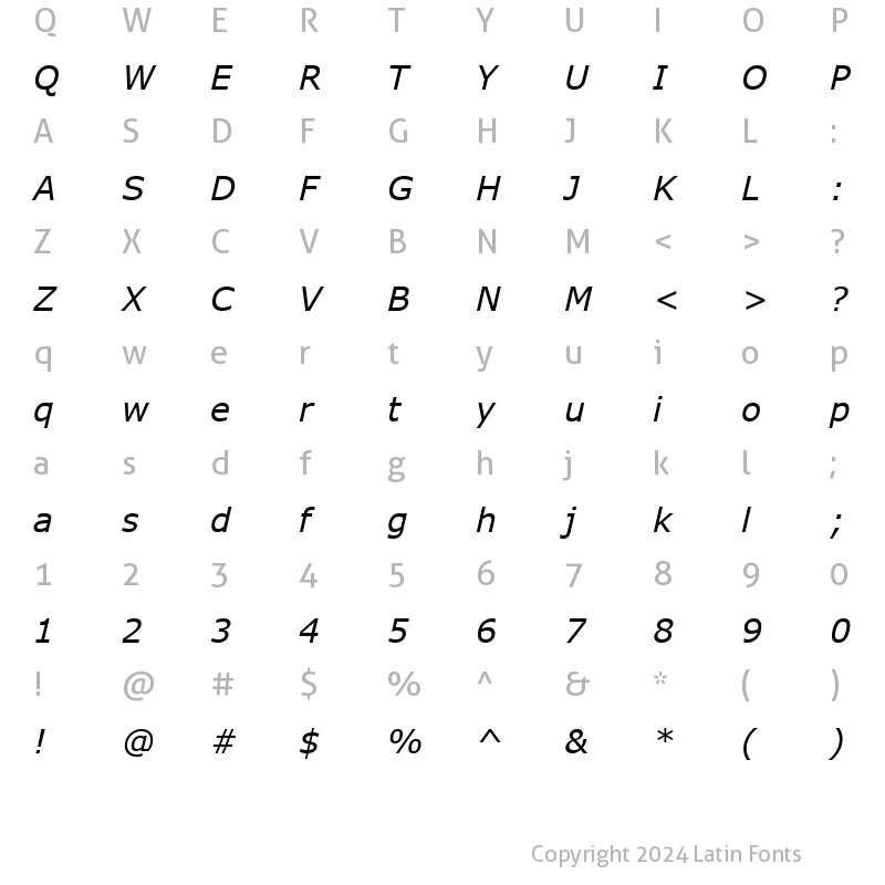 Character Map of Verdana Italic