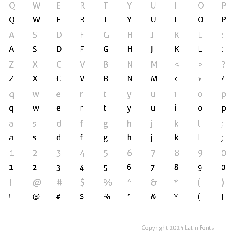 Character Map of Vista Sans OT Reg