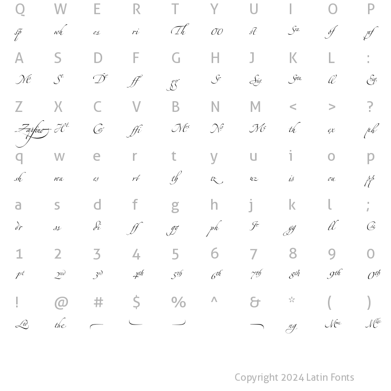 Character Map of Zapfino Extra LT Ligatures