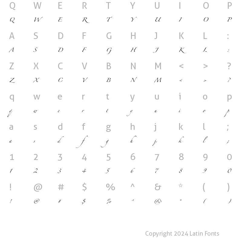 Character Map of Zapfino Extra LT Pro Regular