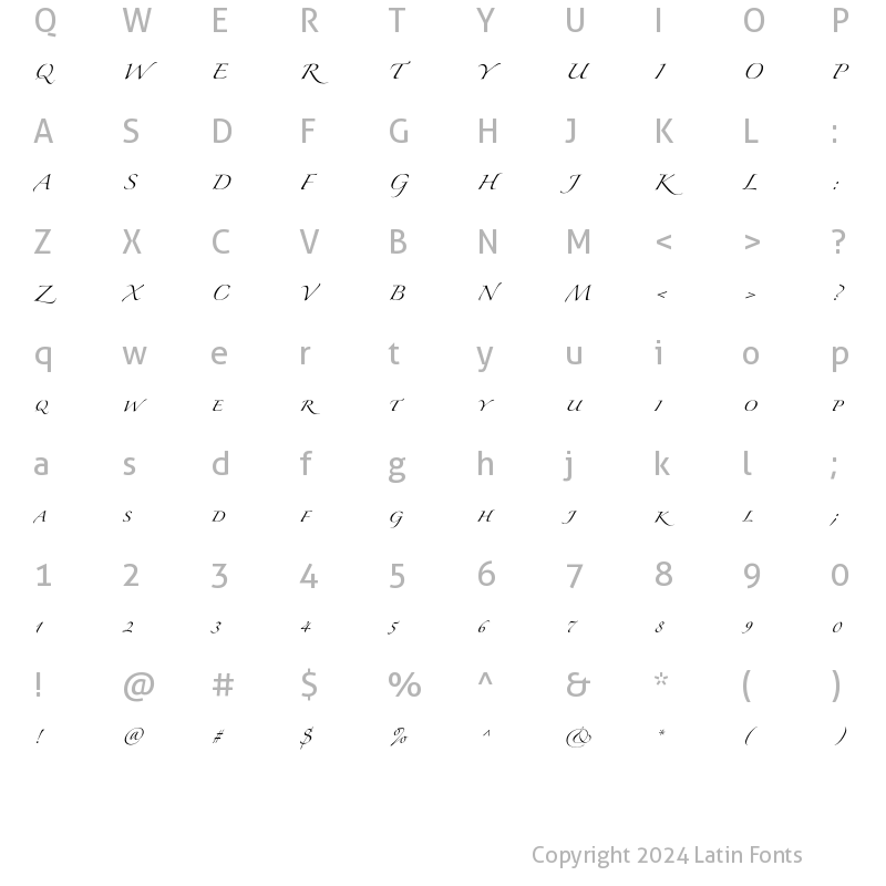 Character Map of Zapfino Extra LT Small Caps