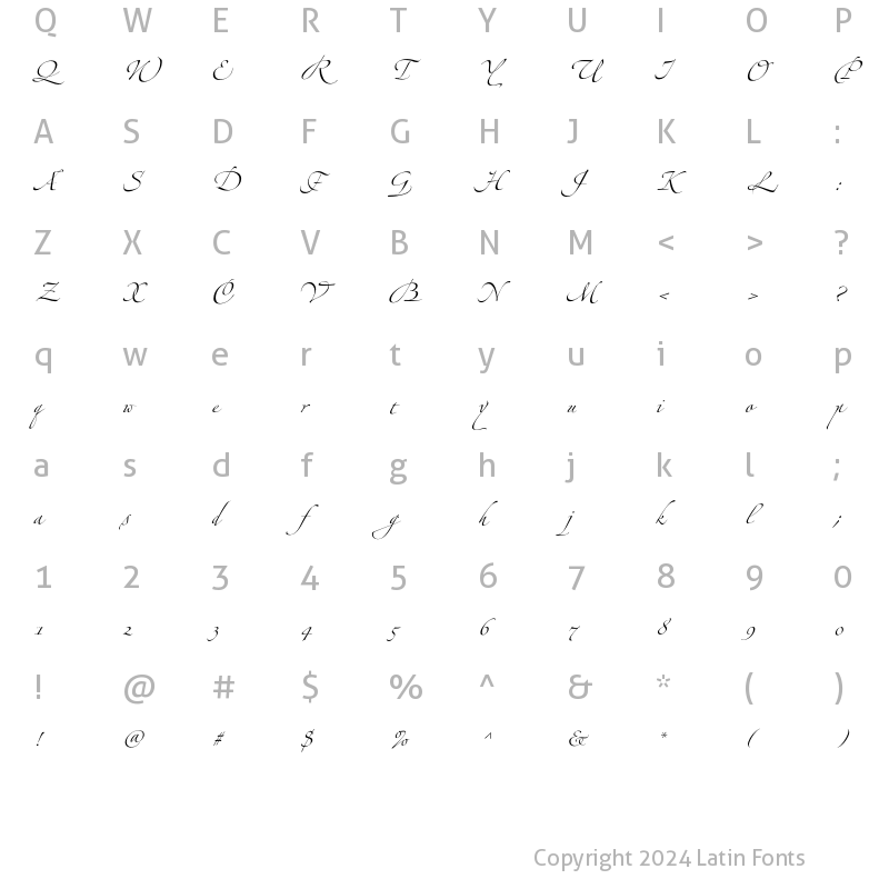 Character Map of Zapfino Extra LT Three