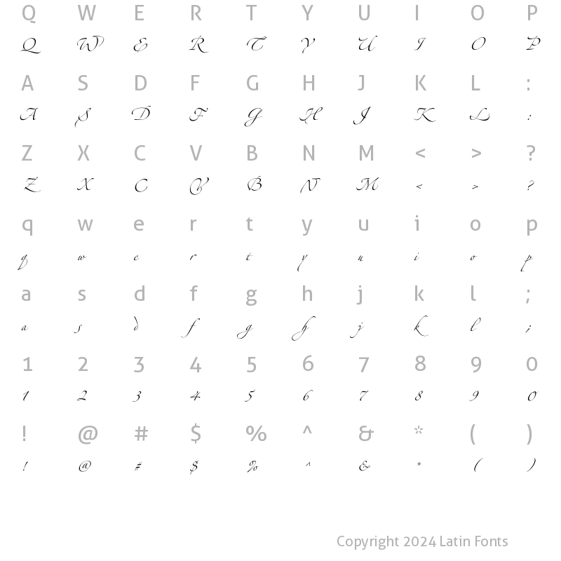 Character Map of Zapfino Extra LT Two