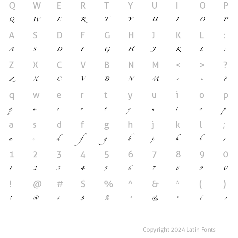 Character Map of Zapfino Forte LT One